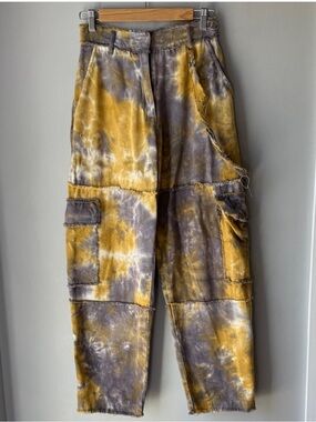 The Ragged Priest Tie-Dye Cargo Pants in Mustard & Charcoal